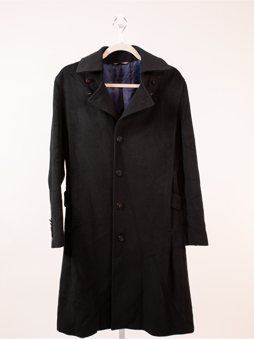 Men's Black Trench Coat - Classic Single-Breasted Overcoat